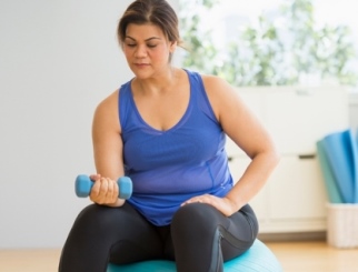 A woman working out.