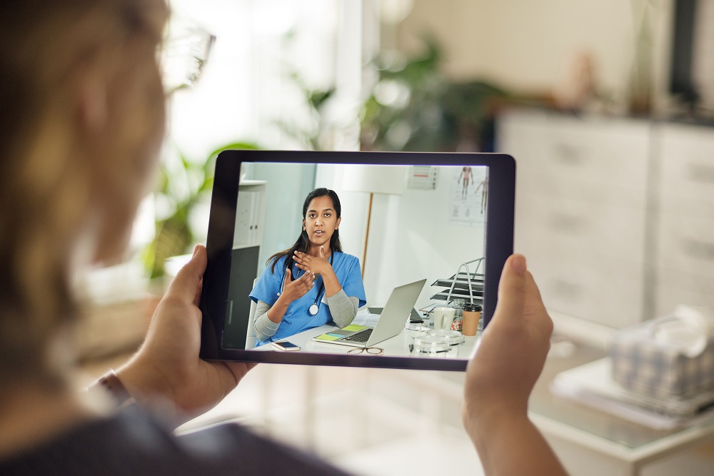 Woman looking at a tablet